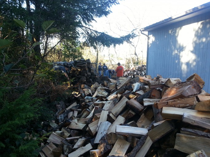 Chopping fire wood at Salvation Army